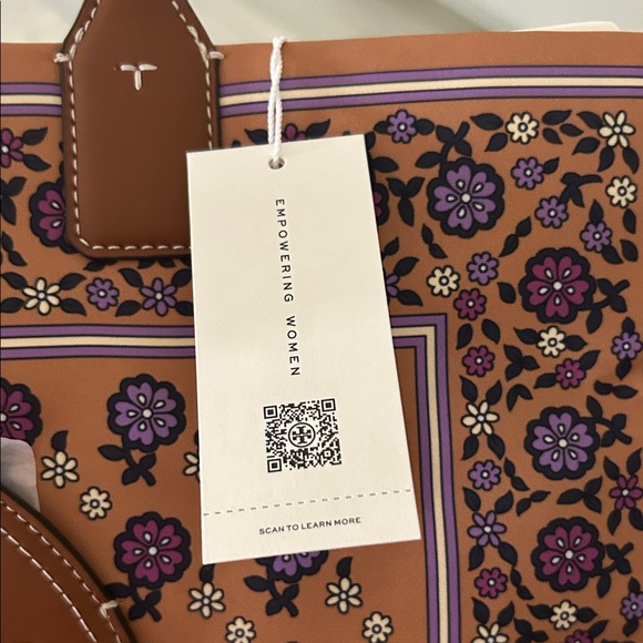 Tory Burch Tan and Purple Floral Tote - Picture 2 of 6